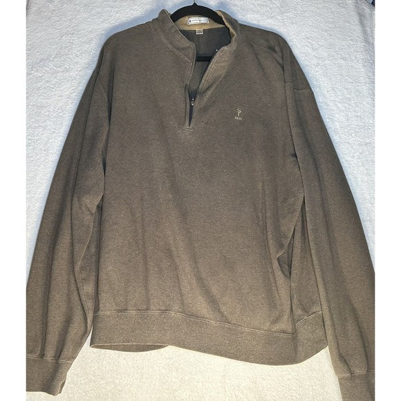 Peter Millar 1/4 Zip Men`s 2XL 100% Cotton Soft Brown Casual Long Sleeve Sweater - Picture 1 of 11